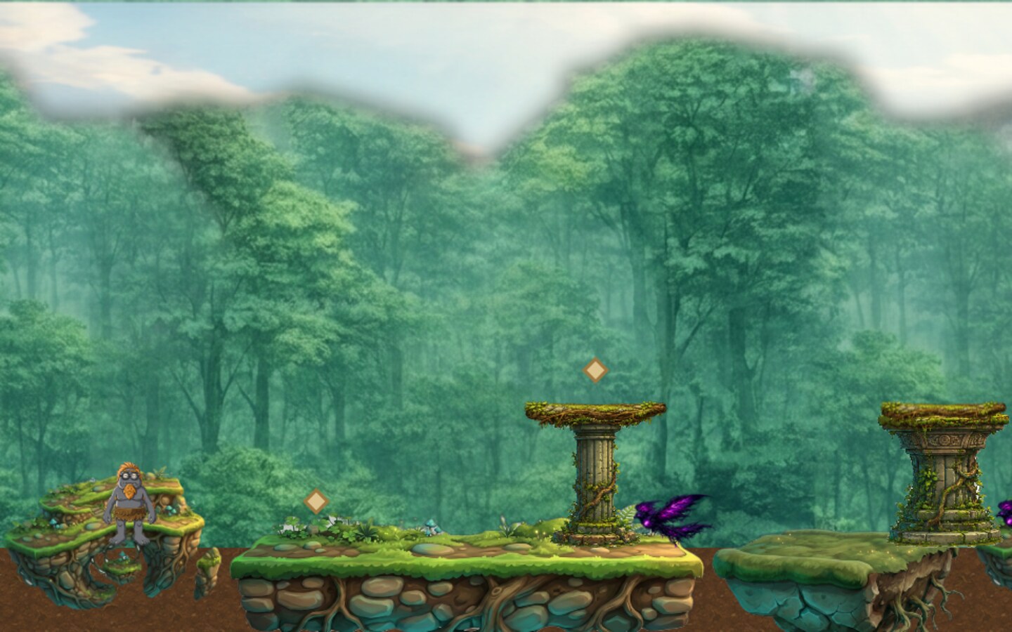 Troll explores mossy platforms and magical ruins in the Candy Dash Whispering Forest