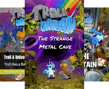 Covers of all three Troll & Unicorn Season 1 episode books